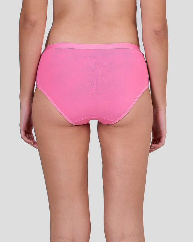 Person wearing Dice bright pink high-waisted underwear on a plain background