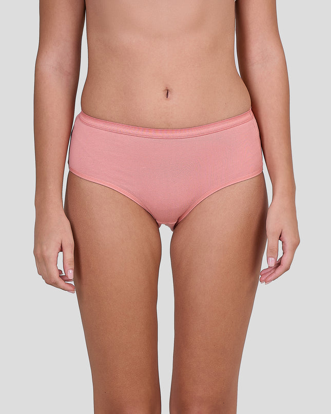 Person wearing a Dice pink high-waisted underwear on a plain background