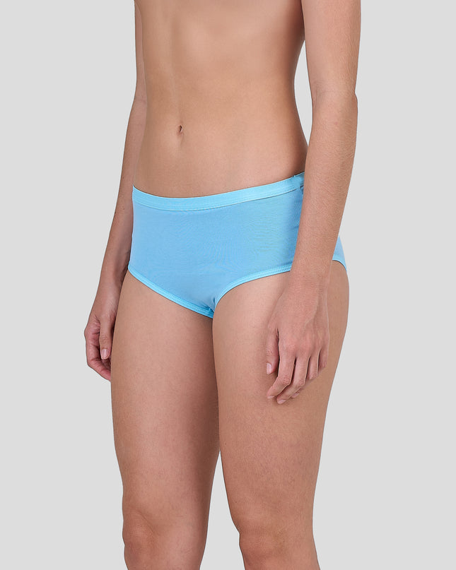 Person wearing Dice light blue bikini bottoms on a plain background
