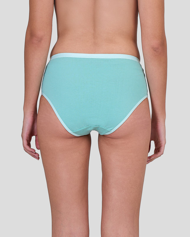 Person wearing a Dice light blue bikini bottom on a plain background