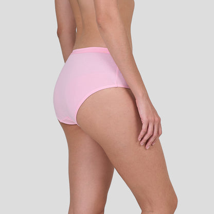 Person wearing a Dice pink high-waisted underwear on a plain background