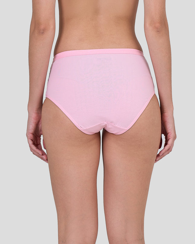 Person wearing a Dice pink high-waisted underwear on a plain background