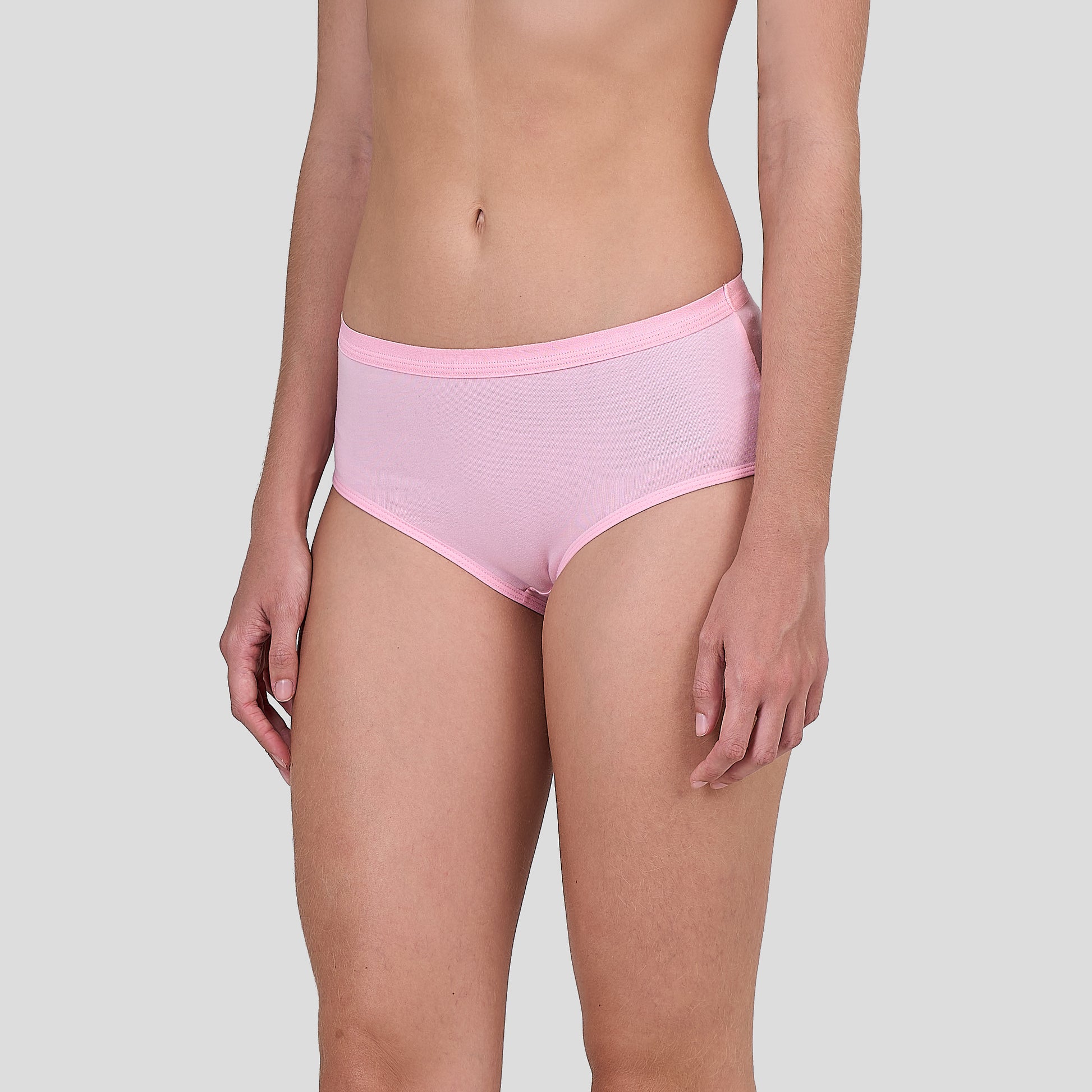 Person wearing a Dice pink underwear on a light gray background
