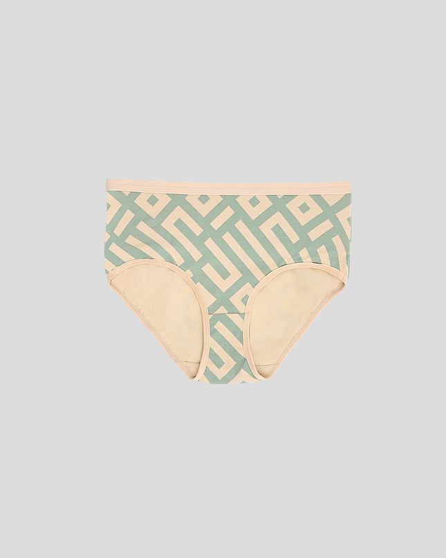 Dice Beige and green patterned underwear on a light gray background