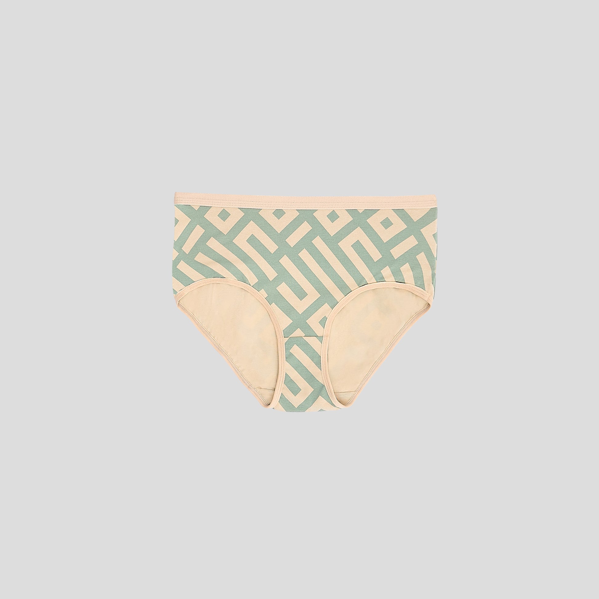 Dice Beige and green patterned underwear on a light gray background