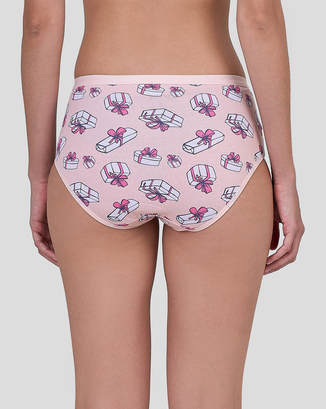 Dice Pink underwear with bow and gift box pattern on a plain background