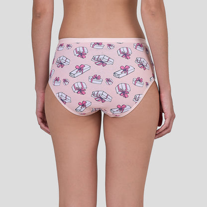 Dice Pink underwear with bow and gift box pattern on a plain background