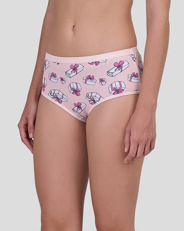 Dice Pink underwear with decorative patterns on a plain background