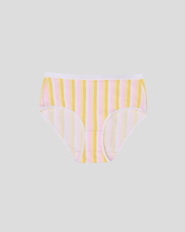 Dice Striped underwear with pink and yellow pattern on a light gray background