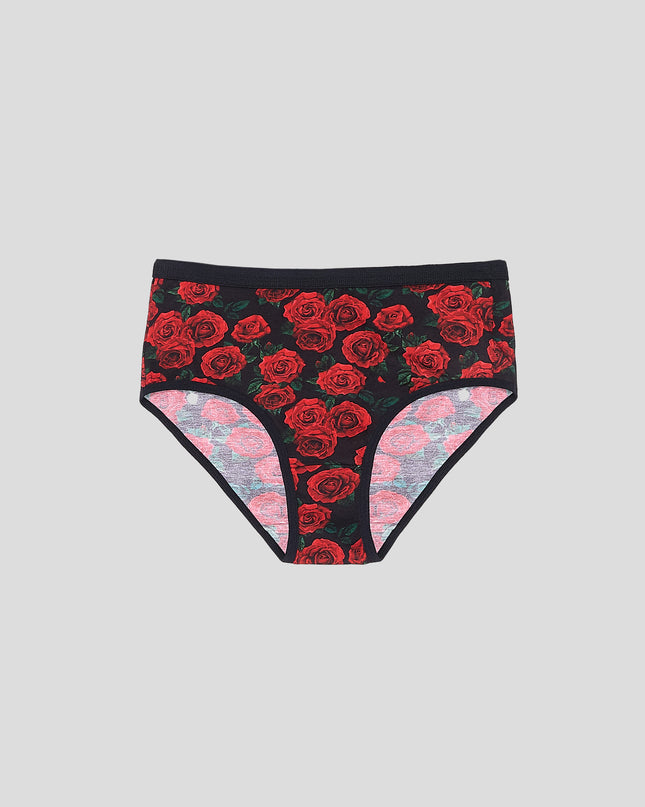 Dice Black underwear with red rose pattern on a gray background