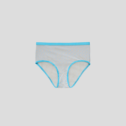 Dice Gray underwear with blue trim on a light gray background