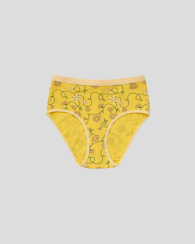 Dice Yellow floral-patterned underwear on a light gray background