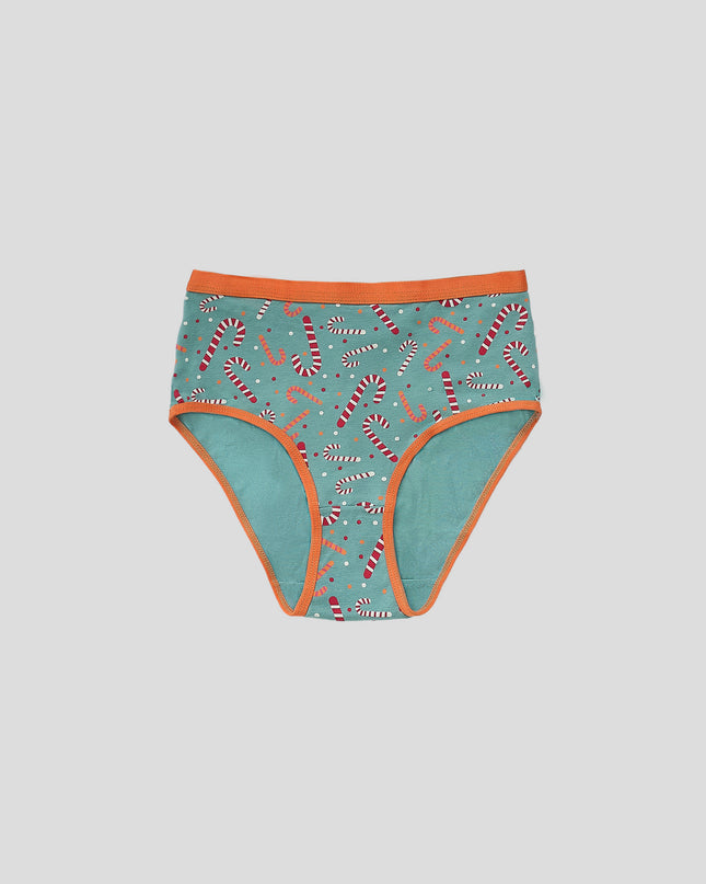 Dice Teal underwear with candy cane pattern on a light gray background