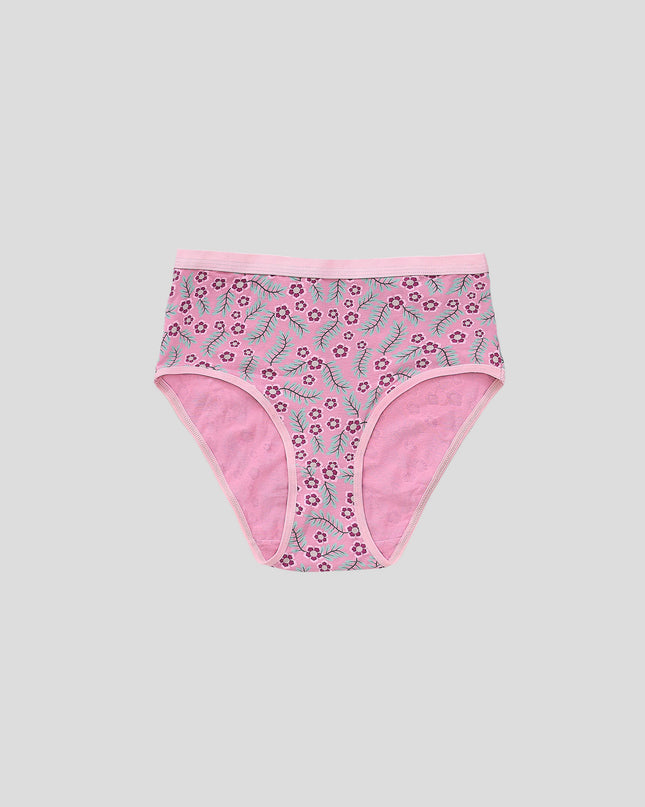 Dice Floral-patterned underwear with pink trim on a gray background