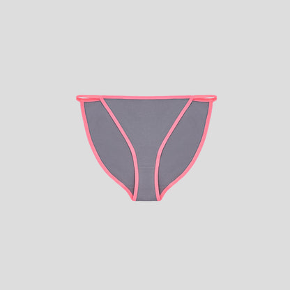 Dice Gray bikini bottom with pink trim on a light gray background